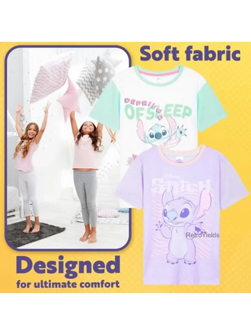 Girls 2-Pack Short Sleeve Pajama Set Cute Cartoon Print Soft Loungewear